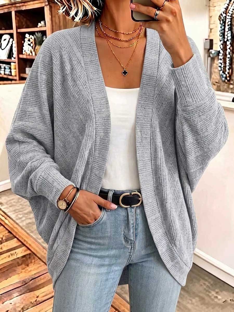 Women's Solid Color V-neck Long Sleeve Casual Loose Knit Cardigan