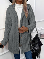 Women's Solid Color Long-sleeved Casual Loose Hooded Flannel Jacket