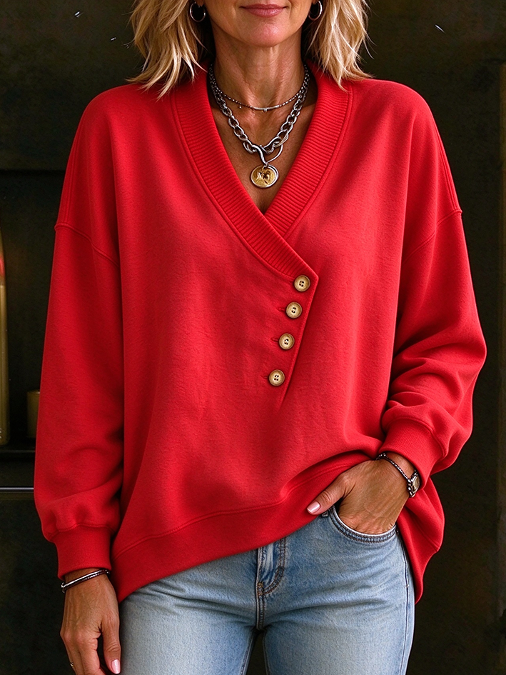 Relaxed Asymmetric Button Up Sweatshirt