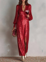 Glamorous, Sparkling, Long-sleeved, Full-length Gown.