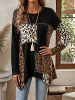 Bohemian-style Leopard Print Stretch Knit Top