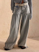 Pleated Mid-rise Loose Wide-leg Lotus-style Jeans