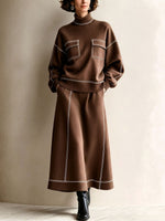 Chic Cozy Contrast Piping Knitted Two-piece Set