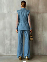Chic Sheer-paneled Denim Blazer Jacket