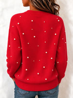 Pearl-Embellished Half-Zip Knit Pullover