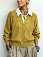 Chic False Two-piece Cable-knit Sweater