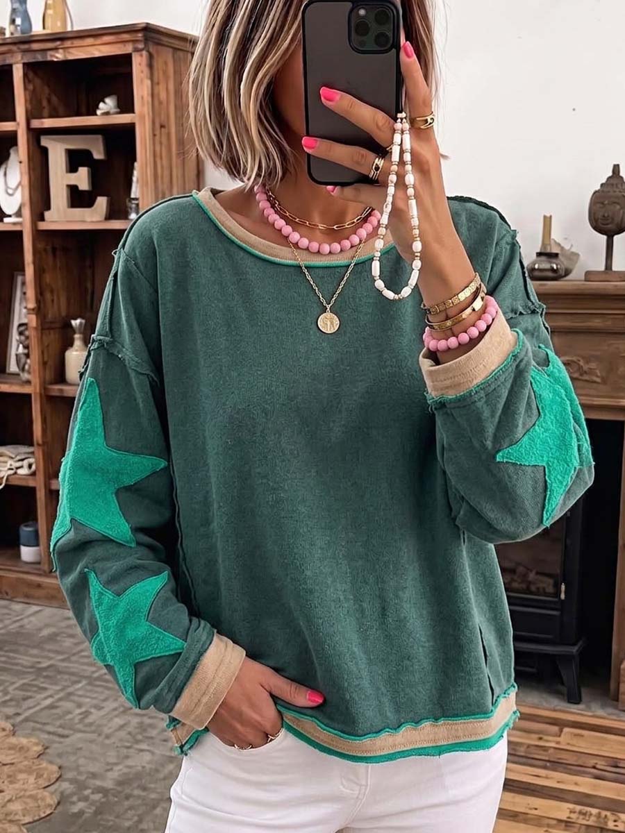 Women's Crew Neck Long Sleeve Casual Loose Sweatshirt Pullover