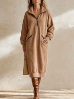 Women's Solid Color Stand-collar Long-sleeve Casual Loose Sweatshirt Dress