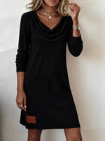 Cowl-Neck Ribbed Knit Sweater Dress