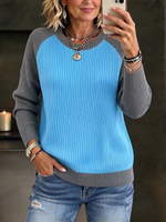 Casual Colorblock Ribbed Knit Sweater Top