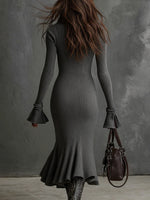 Women's Solid Color Collared Long Sleeve Casual Loose Knit Dress