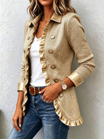 Chic Metallic Gold Ribbed Ruffle Blazer Jacket