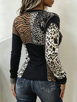 Chic Mixed Animal Print Patchwork Knit Top