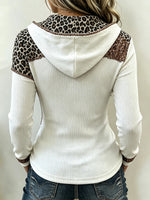 Chic Leopard Patchwork Hooded Knit Top