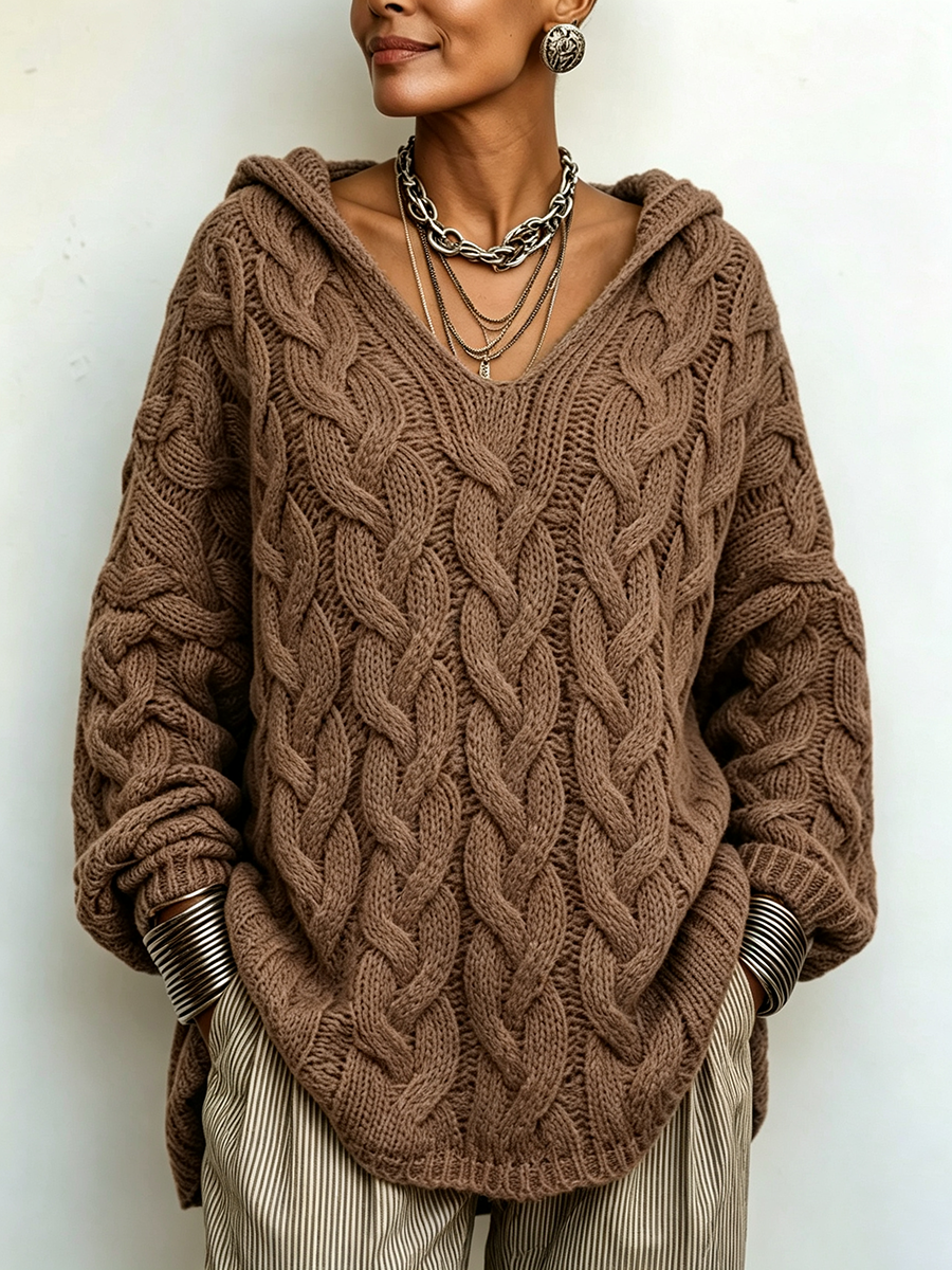 Cozy Chic Hooded Cable-knit Sweater