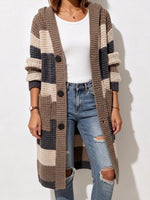 Women's Geometric Print Lapel Long-sleeved Casual Loose Hooded Knit Cardigan