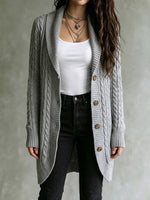 Cozy And Refined Cable-knit Mid-length Cardigan With A Shawl Collar.