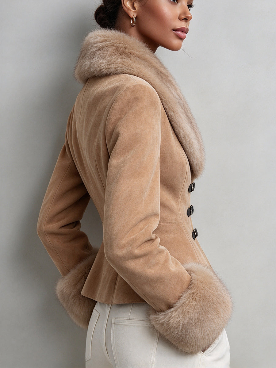 Luxurious Faux-suede Jacket With Fur Collar