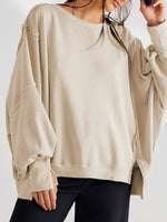 Casual Oversized Cotton Crew-neck Sweatshirt With Exposed Seams