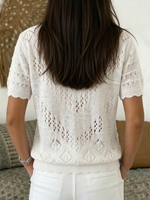 Scallop Collar Diamond Open‑work Crochet Short‑sleeve Knit Top