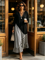 Chic Elegant Stretchy Black And Striped Maxi Dress