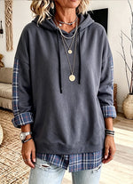 Casual Plaid-panel Pullover Hoodie
