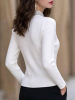 Women's Elegant Sequin V-Neck Fitted Knit Top