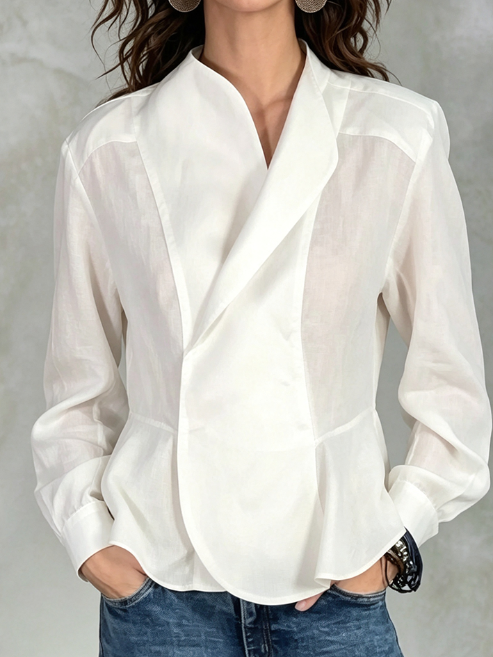 Elegant Shawl Collar White Peplum Blouse