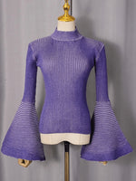 Elegant Striped Ribbed Bell-Sleeve Top