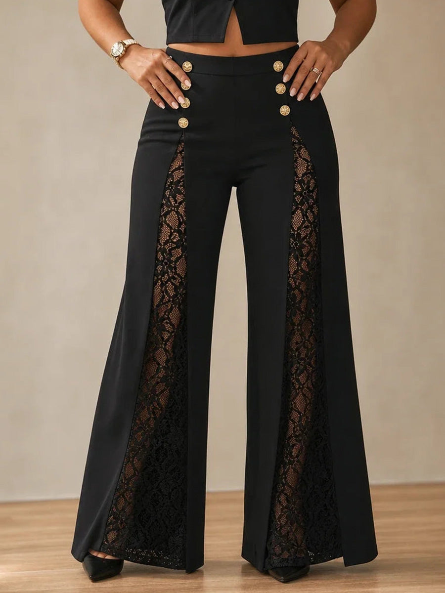 Chic Sheer Lace Wide-Leg Trousers