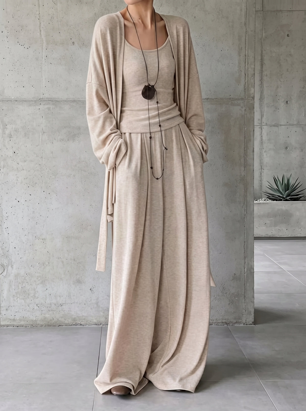 Comfortable Thin Knit Draped Three-Piece Lounge Set