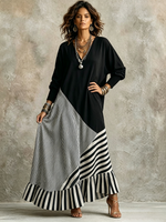 Chic Elegant Stretchy Black And Striped Maxi Dress