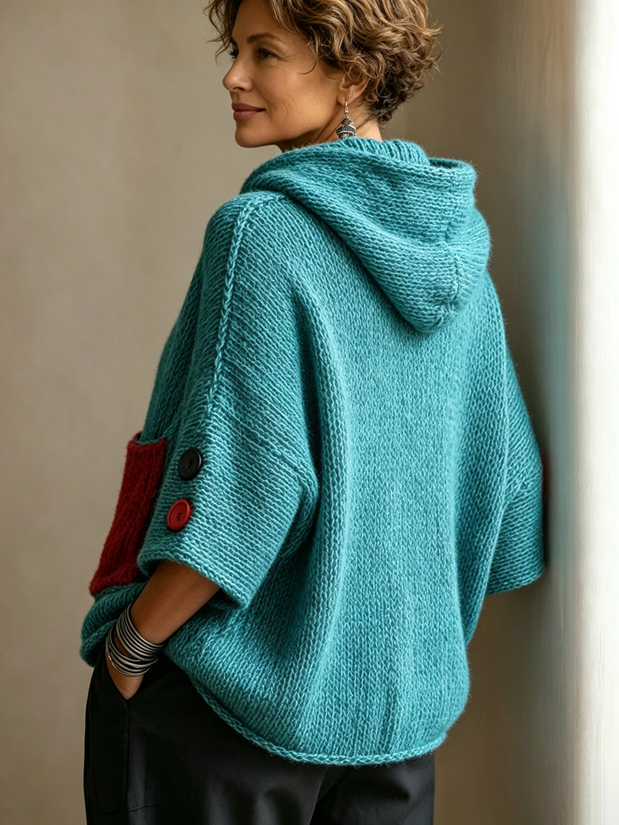 Relaxed Contrast Pocket Hooded Sweater