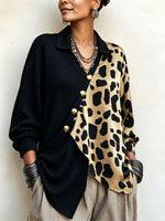 Chic Bold Leopard Color-block Asymmetric Sweater