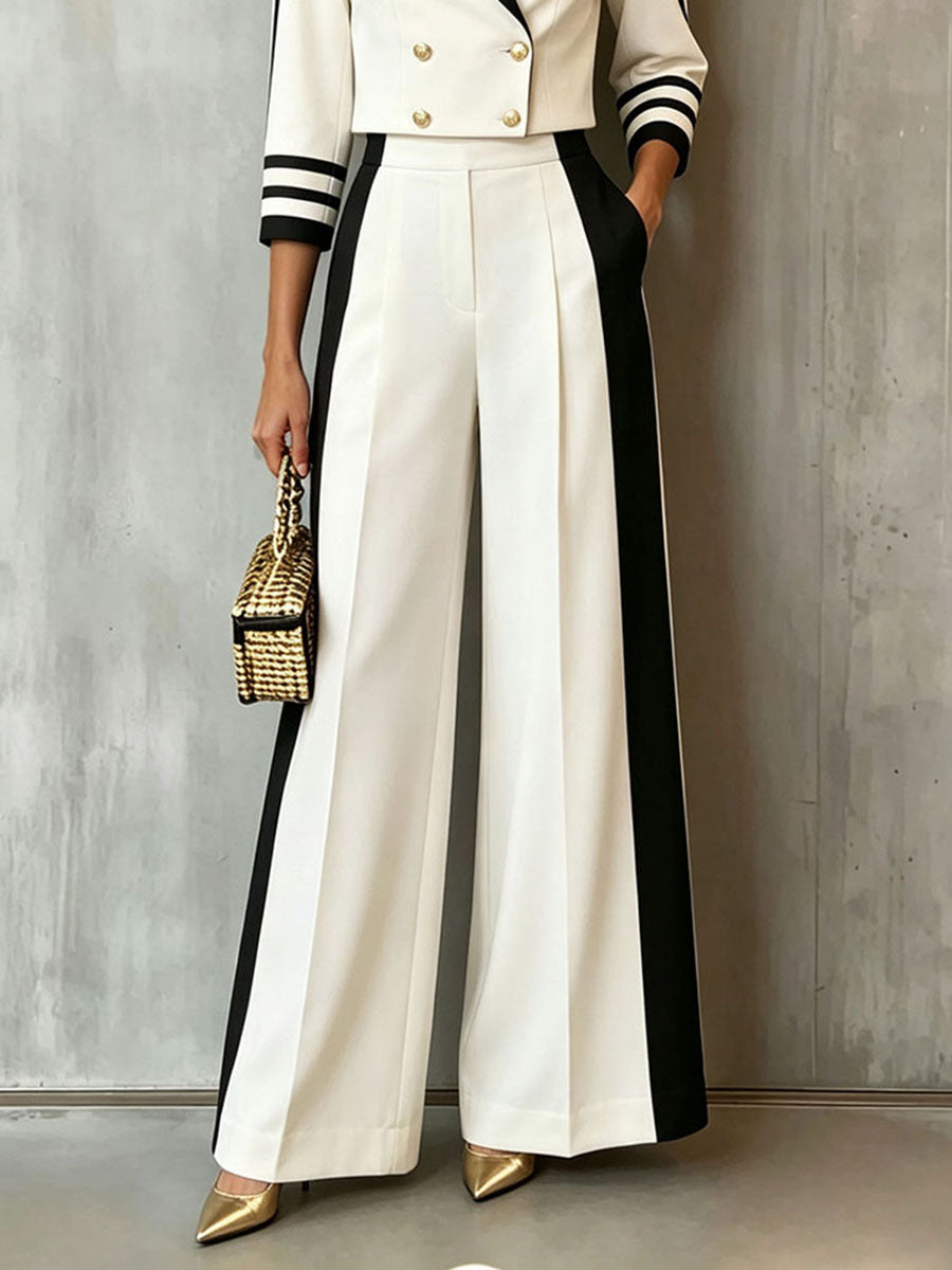 Chic Sophisticated Black And White Colorblock Blazer And Trouser Suit