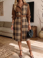 Vintage-style Collared Plaid Patchwork Dress