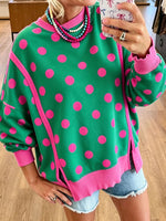 Chic Green and Pink Polka Dot Sweatshirt