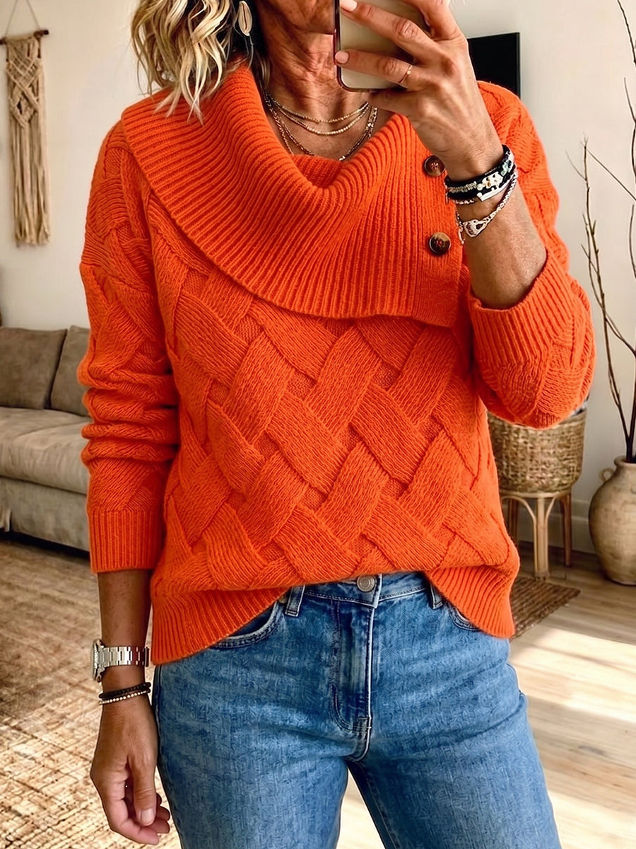 Chic Vibrant Orange Asymmetric Cowl Neck Knit Pullover
