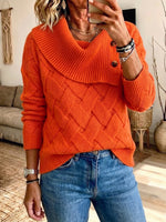 Chic Vibrant Orange Asymmetric Cowl Neck Knit Pullover