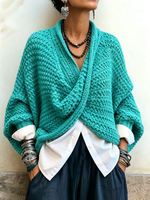 Cozy Relaxed Batwing Sleeves Crossover V-neck Sweater