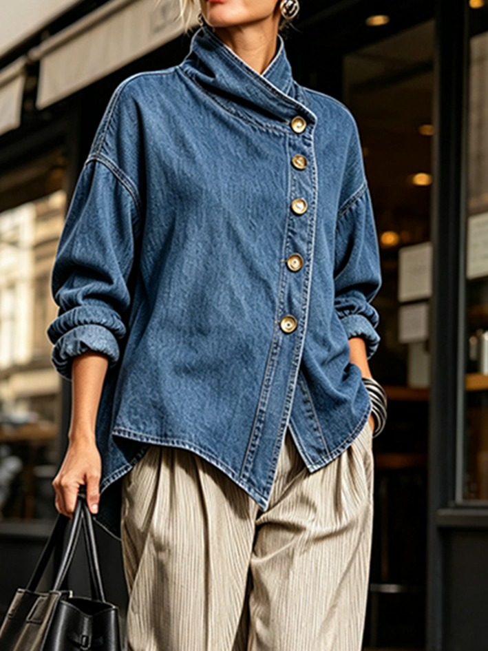 Chic Oversized Asymmetrical Denim Shirt