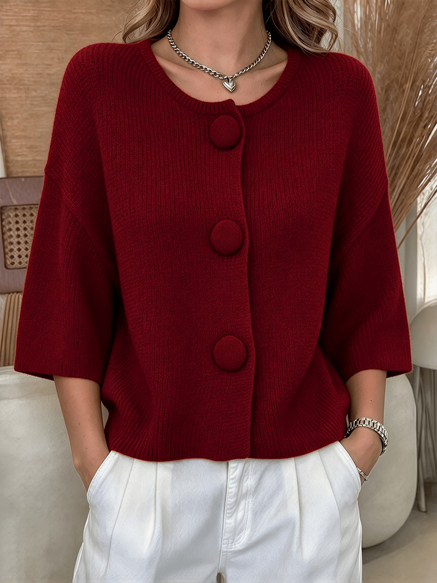 Classic Button-Front Short-Sleeve Knit Top