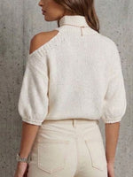 Mock Neck One‑shoulder Cutout Knit Top