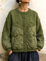 Mixed Media Quilted Knit Cardigan Jacket