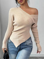 Women's Solid Color Off-shoulder Long-sleeved Casual Loose Irregular Hem Knit Top
