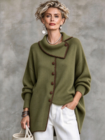 Relaxed Drop Neck Asymmetric Hem Knit Cardigan Sweater