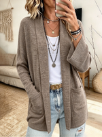 Chic Fall Winter Cozy Open Front Pocket Knit Cardigan