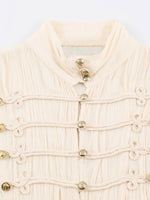 Vintage Military-Inspired Pleated Chiffon Blouse
