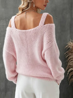 Cozy Off-the-shoulder Fluffy Wool-blend Knit Top