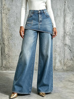 Casual Wide-leg Jeans With Layered Panel Detailing